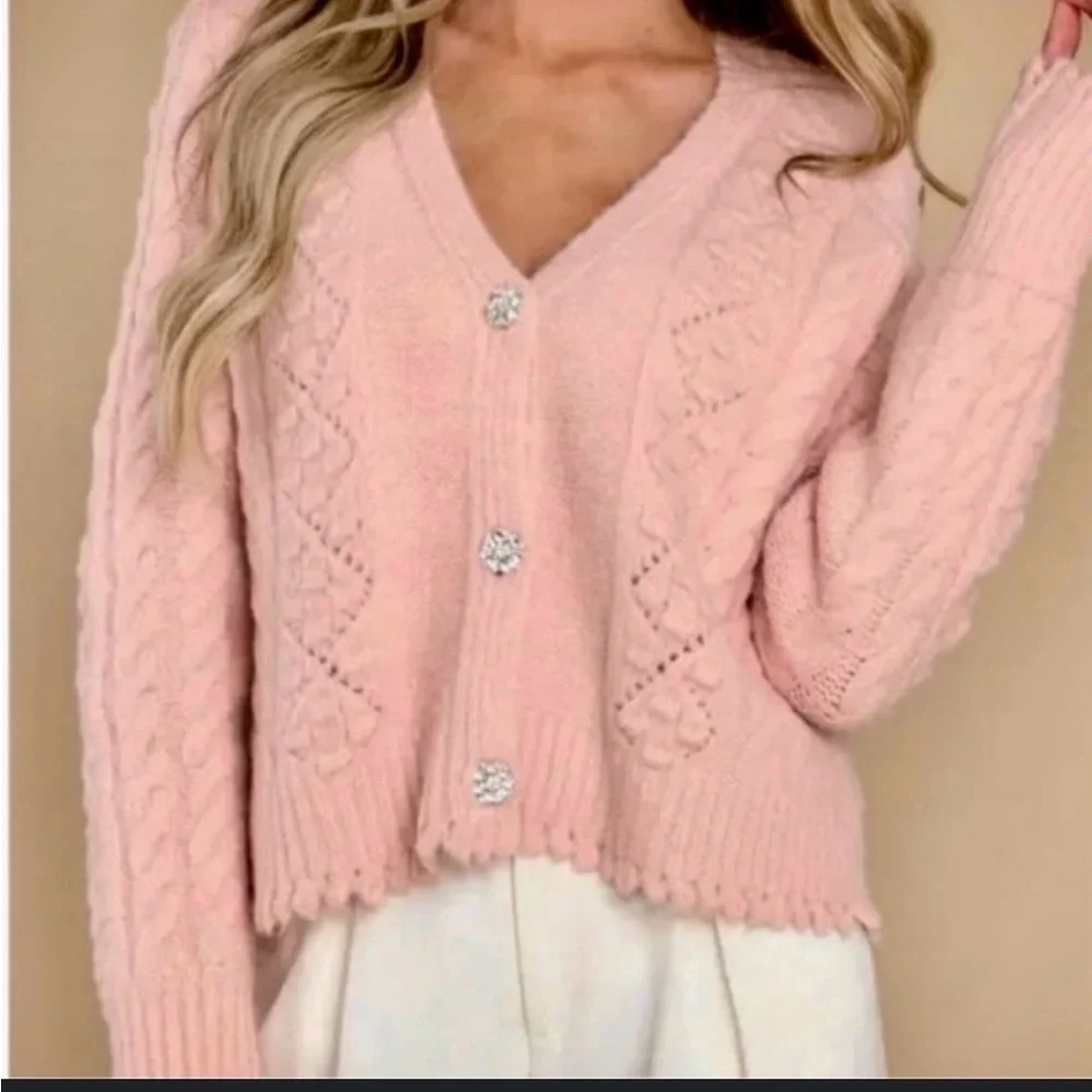 See and be seen Beautiful Wool Acryloc Rhinestone Button-Up Cardigan - Picture 1 of 13